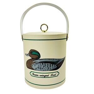 Vintage Georges Briard Duck Ice Bucket Green Winged Teal Barware with Lid MCM